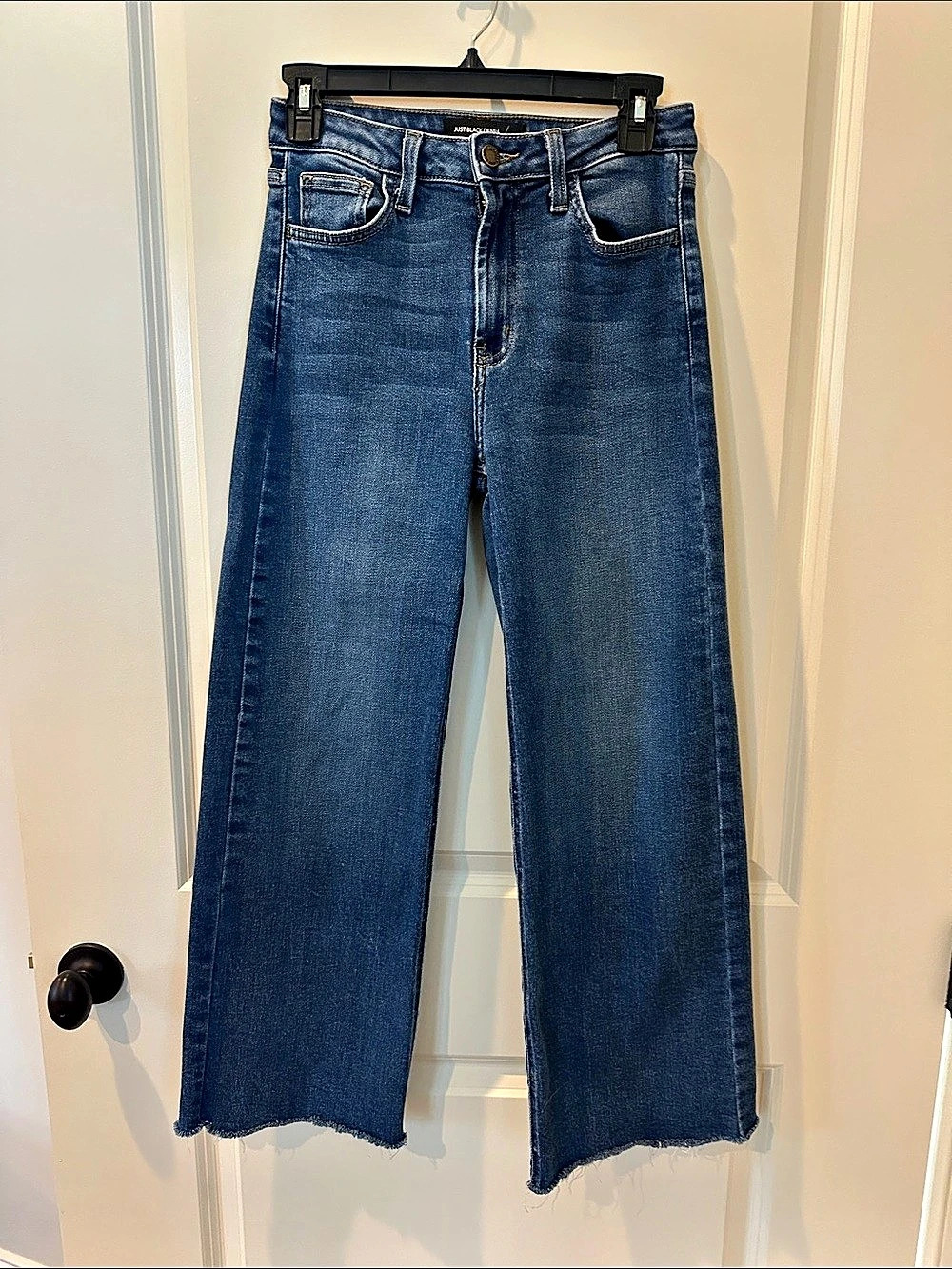 Just Black Denim High Rise Wide Leg Raw Hem Jeans Blue Waist 25